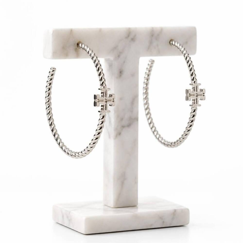 NEW TORY BURCH textured rope hoops in silver